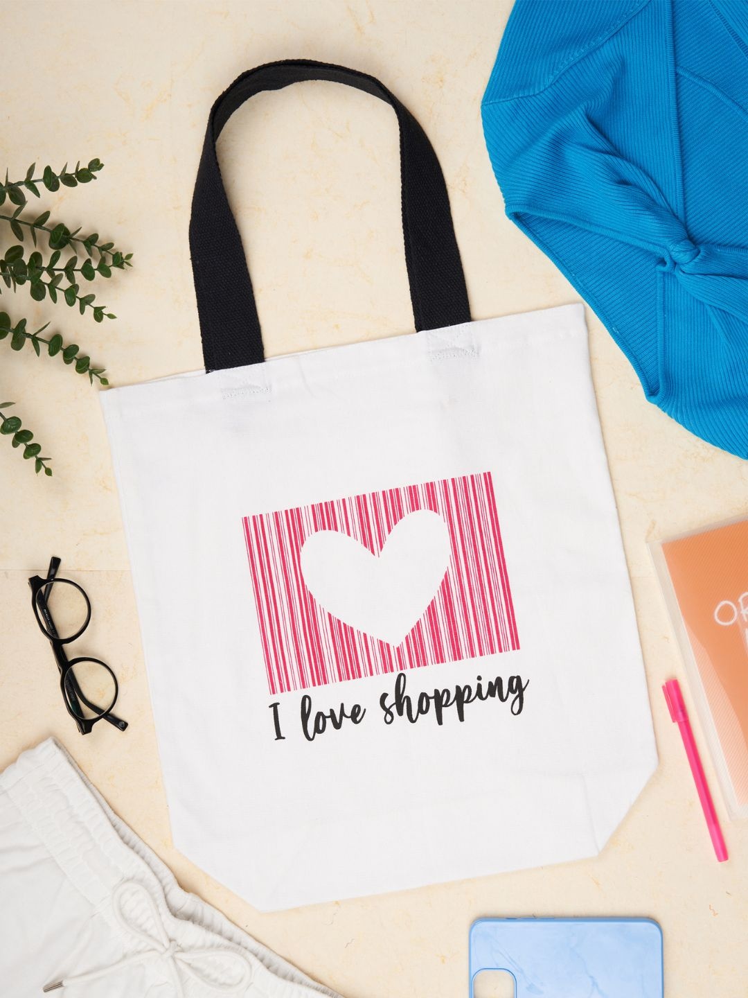 

Doodle Typography Printed Structured Tote Bag, White