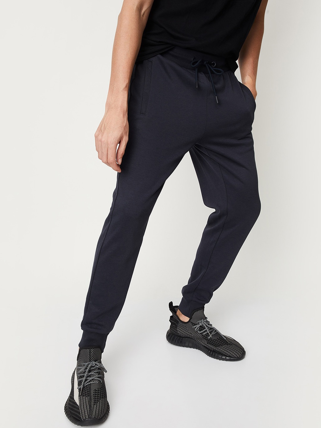 

max Men Regular Fit Cotton Joggers, Navy blue