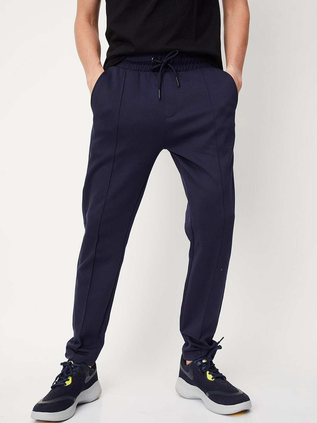 

max Men Regular Fit Mid-Rise Track Pants, Navy blue
