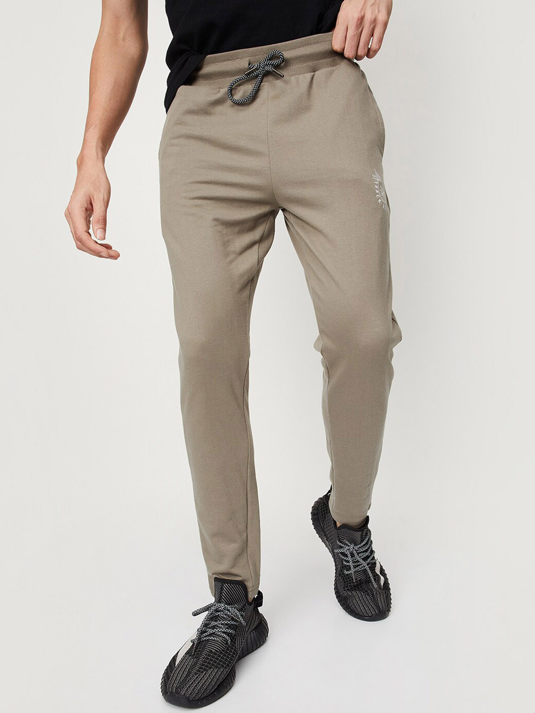 

max Men Regular Fit Mid-Rise Track Pants, Beige