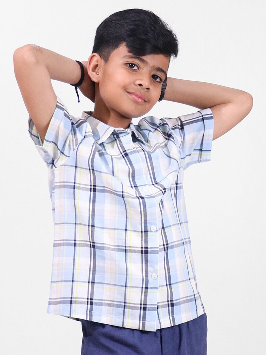 

Whistle & Hops Boys Classic Tartan Checked Casual Pure Cotton Shirt, Blue