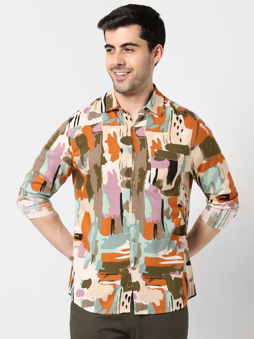 

VASTRADO Abstract Printed Casual Shirt, Cream