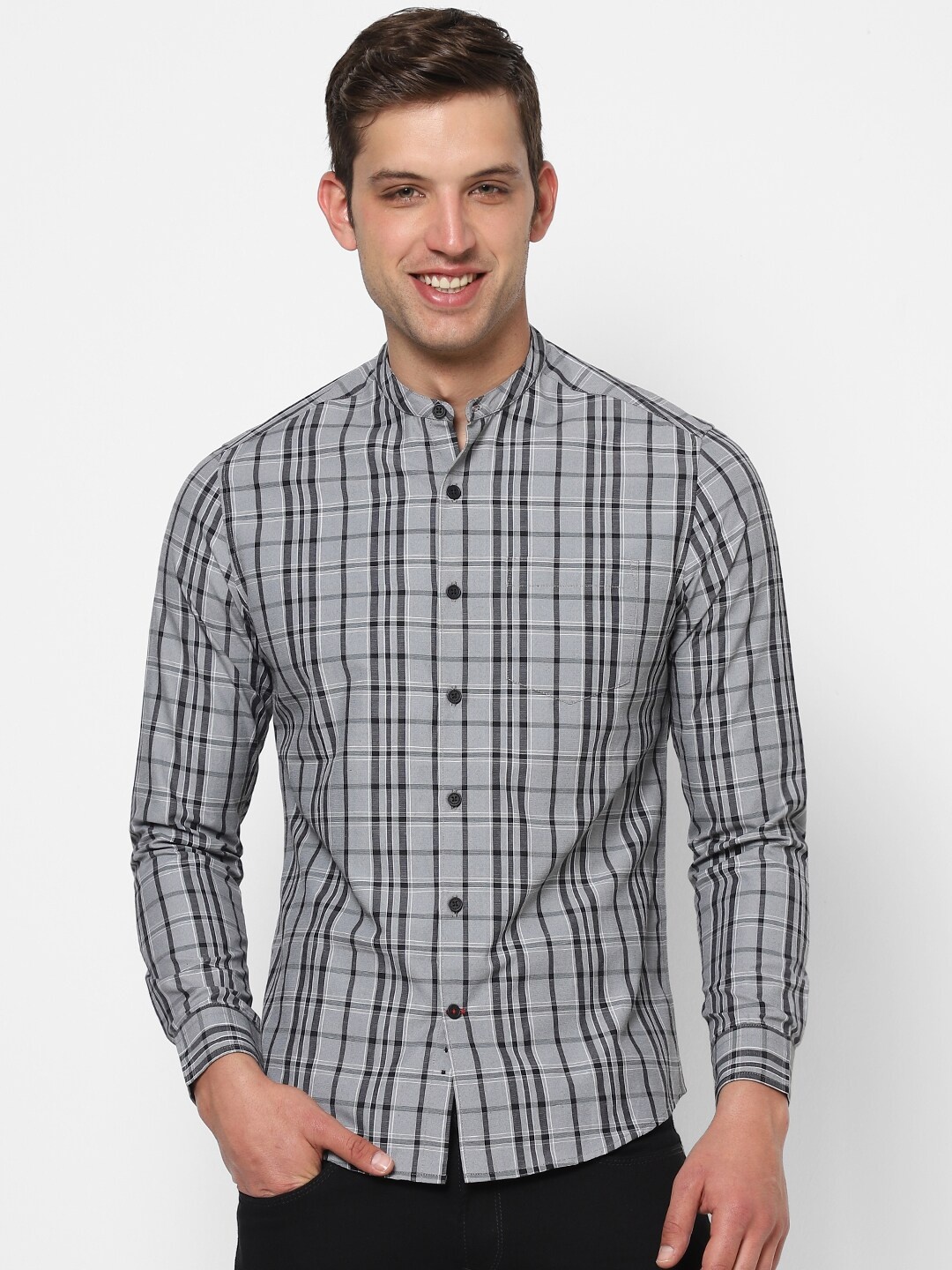 

VASTRADO Tartan Checks Cotton Casual Shirt, Grey