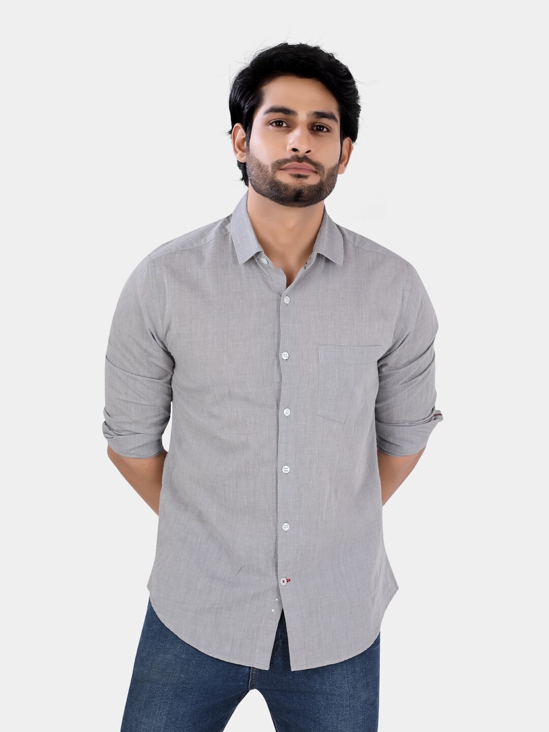 

VASTRADO Spread Collar Cotton Casual Shirt, Grey