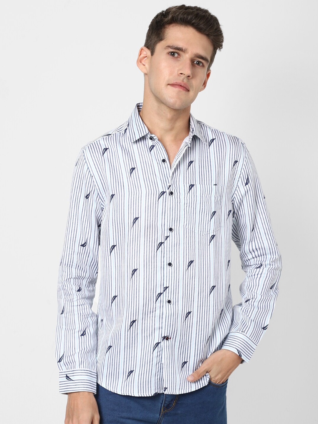 

VASTRADO Striped Cotton Casual Shirt, Navy blue