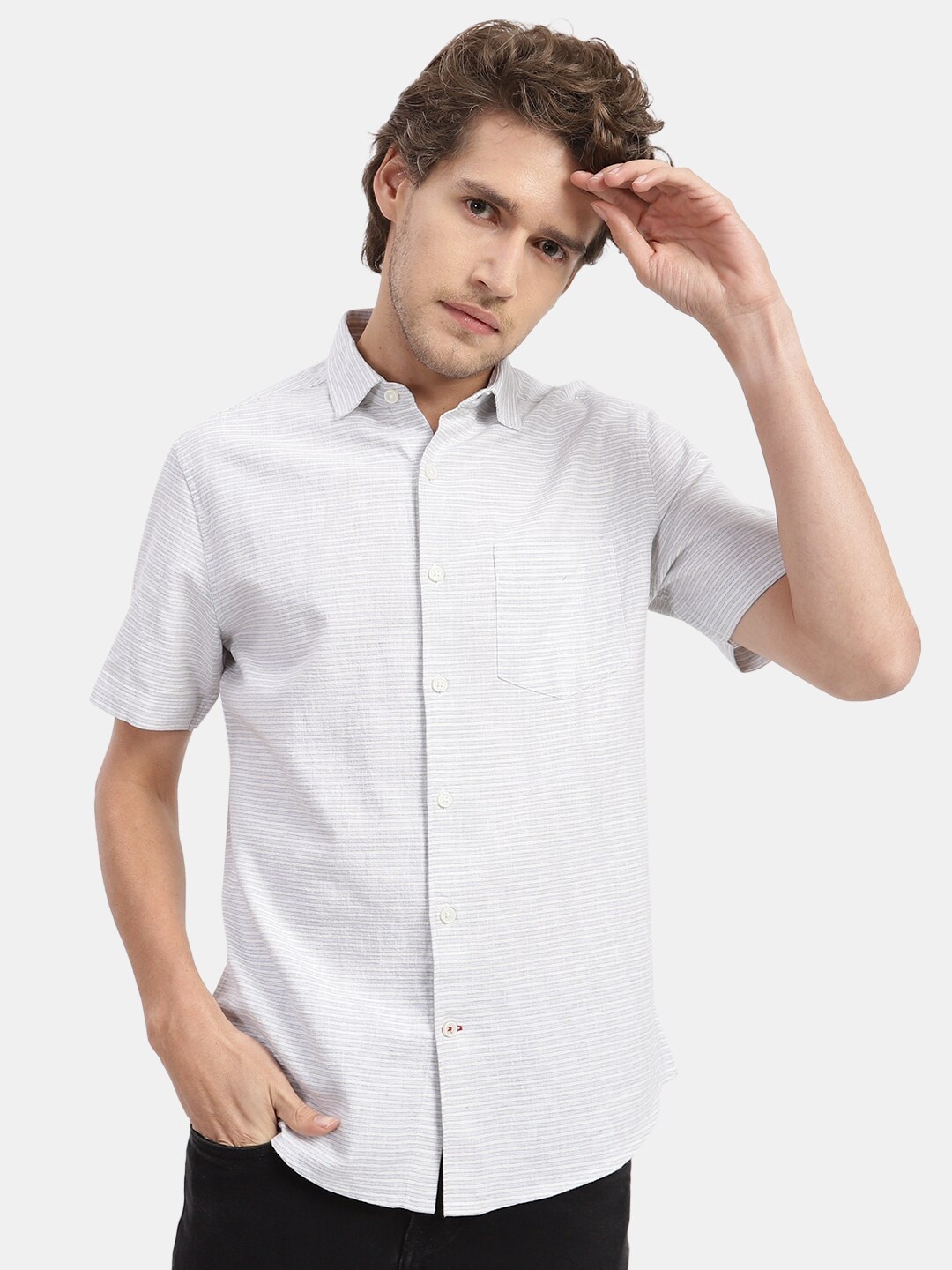 

VASTRADO Striped Cotton Casual Shirt, Blue