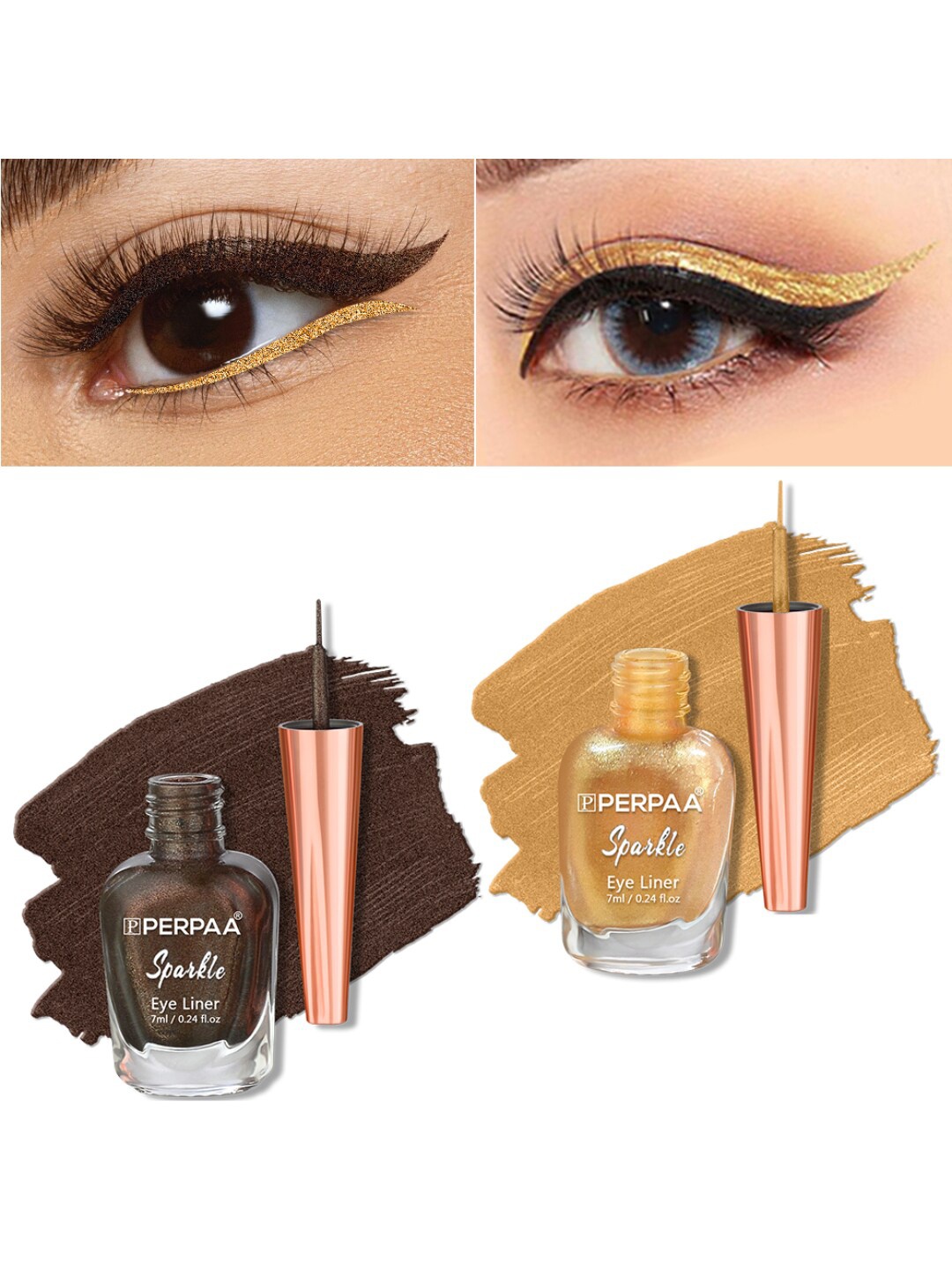 

PERPAA Set Of 2 Sparkle Absolute Shine Long Lasting Waterproof Eyeliner - 7ml Each, Gold