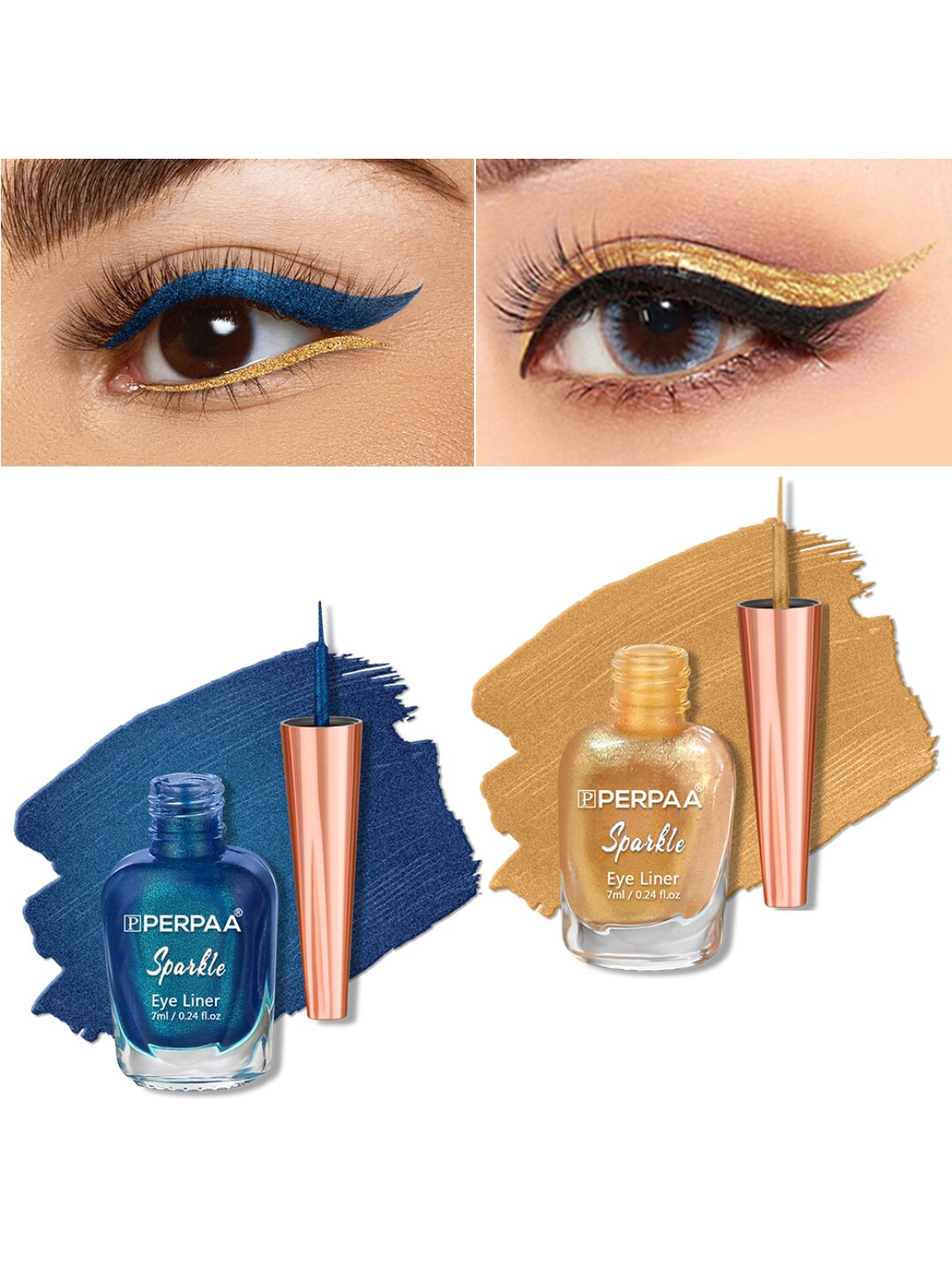 

PERPAA Set of 2 Sparkle Absolute Shine Long Lasting Waterproof Eyeliner - 7 ml each, Gold