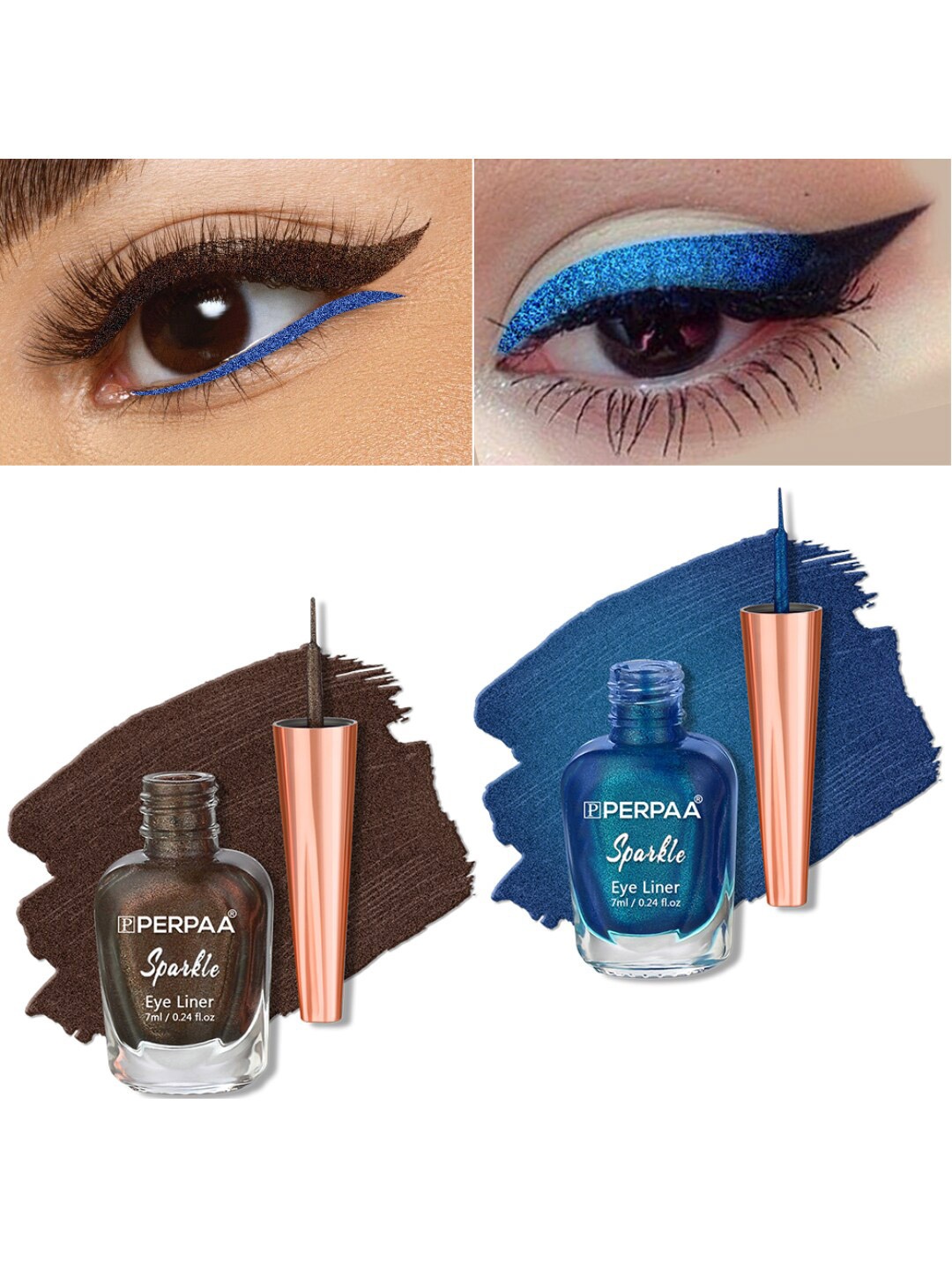 

PERPAA Set of 2 Sparkle Absolute Shine Long Lasting Waterproof Eyeliner - 7 ml each, Brown