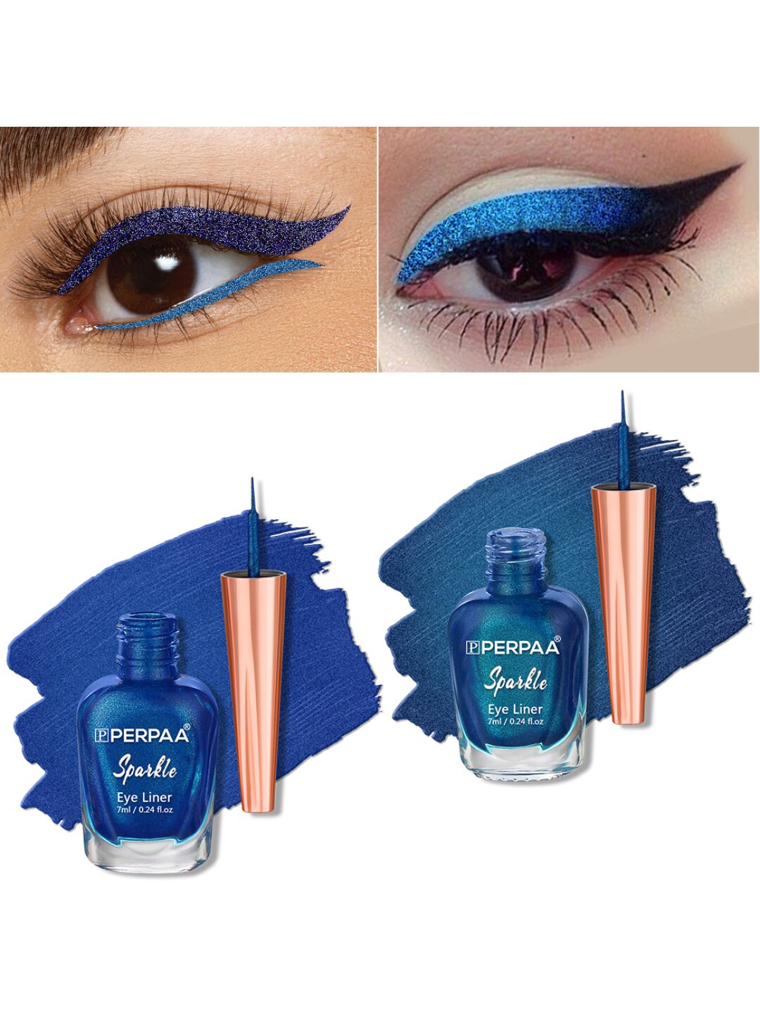 

PERPAA Set Of 2 Sparkle Absolute Shine Long Lasting Waterproof Eyeliner - 7ml Each, Blue