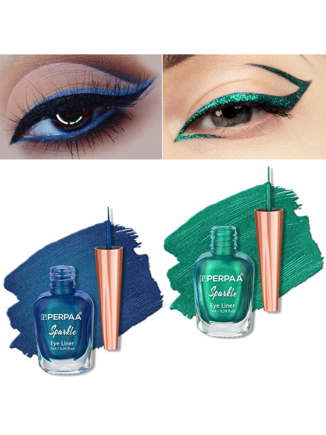 

PERPAA Set of 2 Sparkle Absolute Shine Long Lasting Waterproof Eyeliner - 7 ml each, Blue