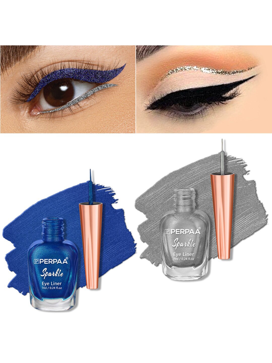 

PERPAA Set of 2 Sparkle Absolute Shine Long Lasting Waterproof Eyeliner - 7 ml each, Silver