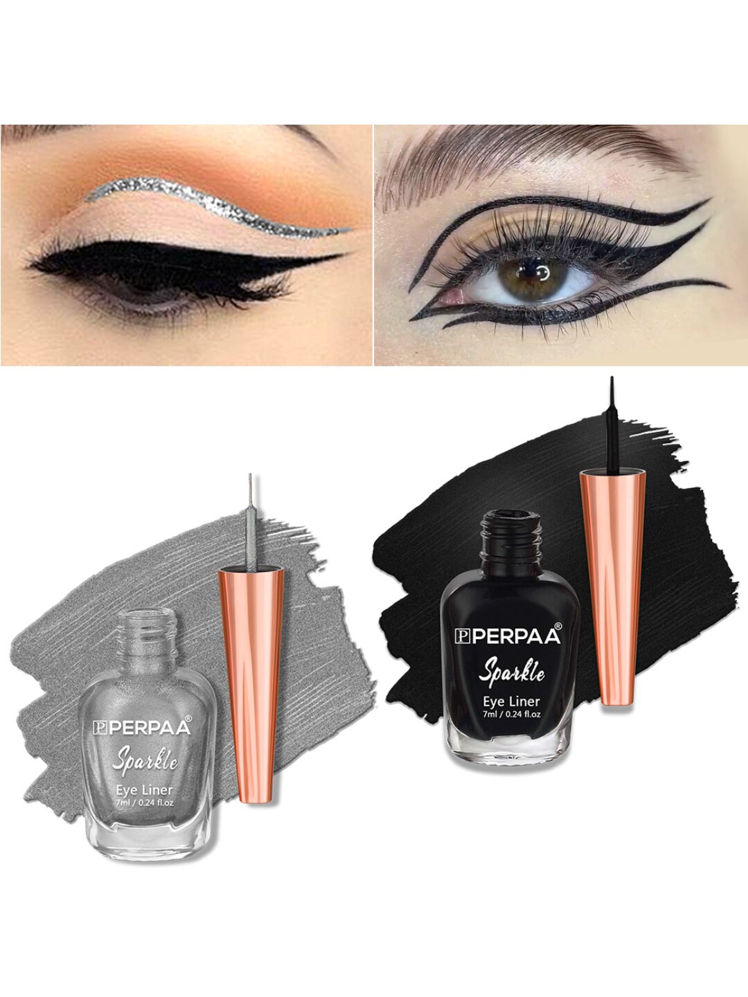 

PERPAA Set Of 2 Sparkle Absolute Shine Long Lasting Waterproof Eyeliner - 7ml Each, Black