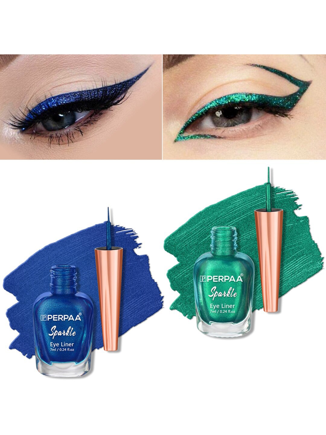 

PERPAA Set of 2 Sparkle Absolute Shine Long Lasting Waterproof Eyeliner - 7 ml each, Blue