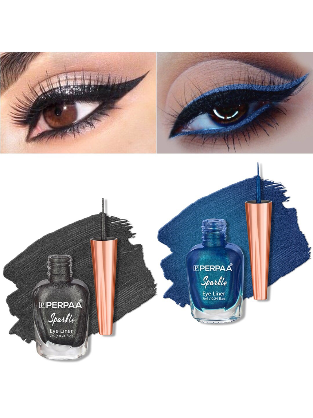 

PERPAA Set of 2 Sparkle Absolute Shine Long Lasting Waterproof Eyeliner - 7 ml each, Charcoal