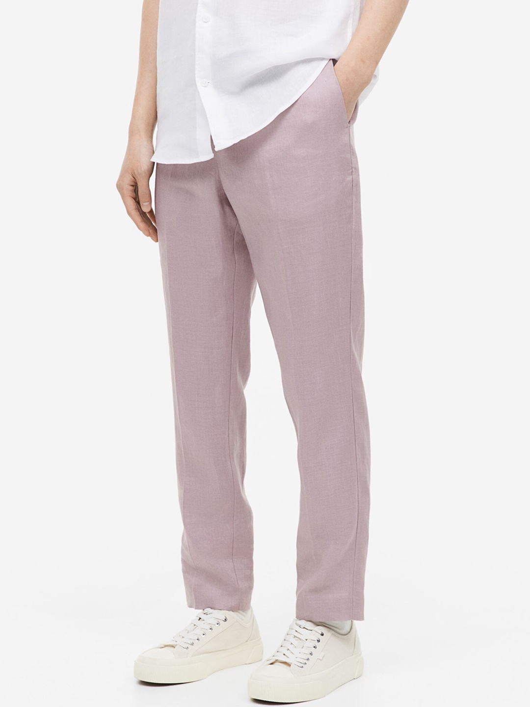 

H&M Men Slim Fit Linen Suit Trousers, Purple