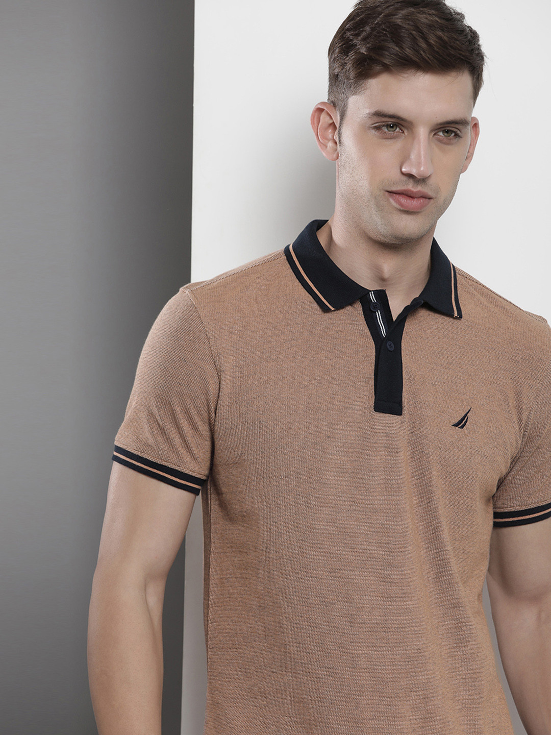 

Nautica Pure Cotton Polo Collar Casual T-shirt, Brown