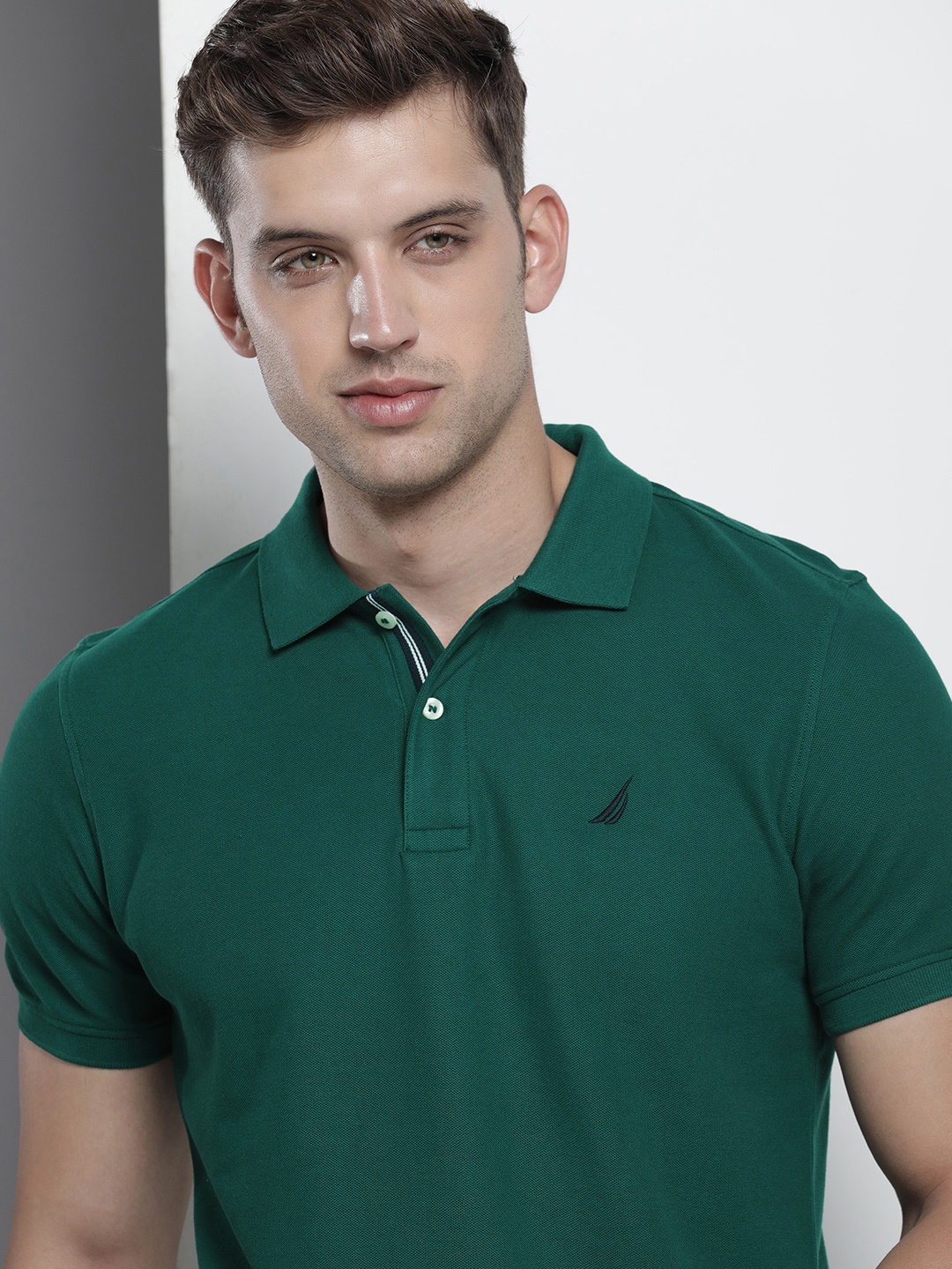 

Nautica Men Polo Collar Pure Cotton Casual T-shirt, Green