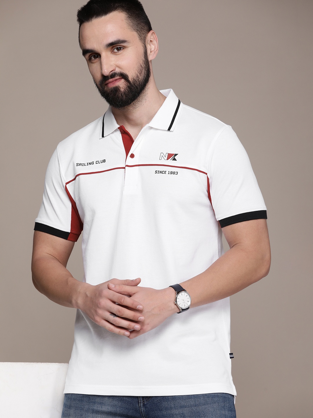 

Nautica Typography Printed Polo Collar Pure Cotton T-shirt, White