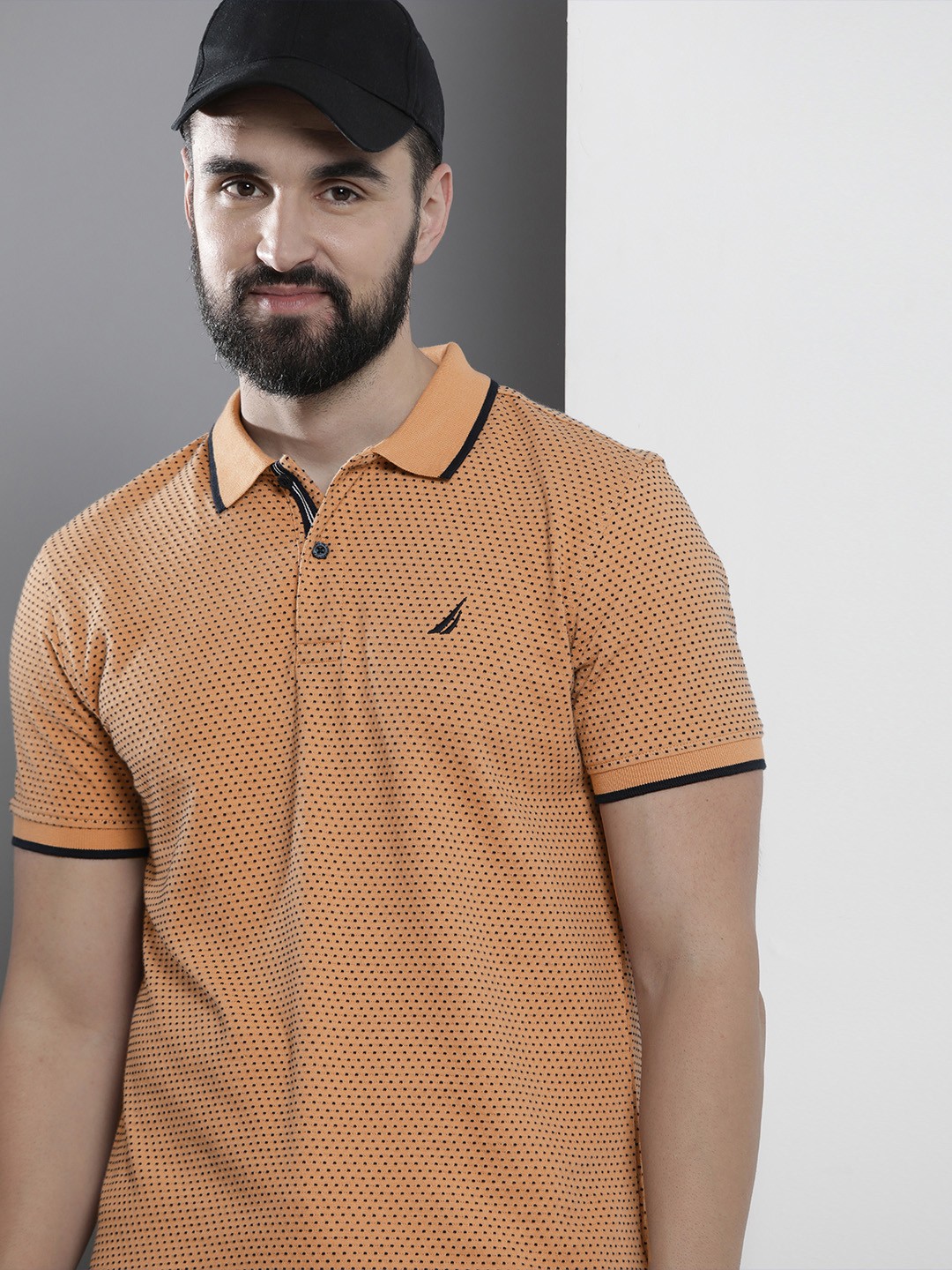 

Nautica Self Design Polo Collar Pure Cotton T-shirt, Brown
