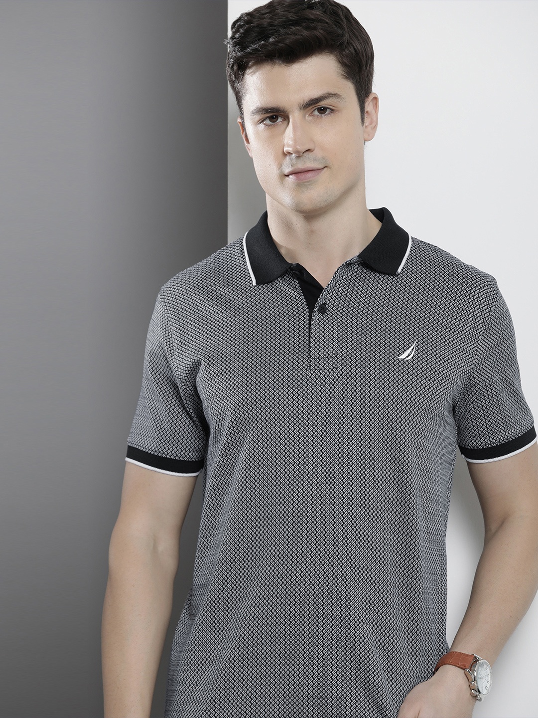 

Nautica Printed Polo Collar Pure Cotton T-shirt, Black
