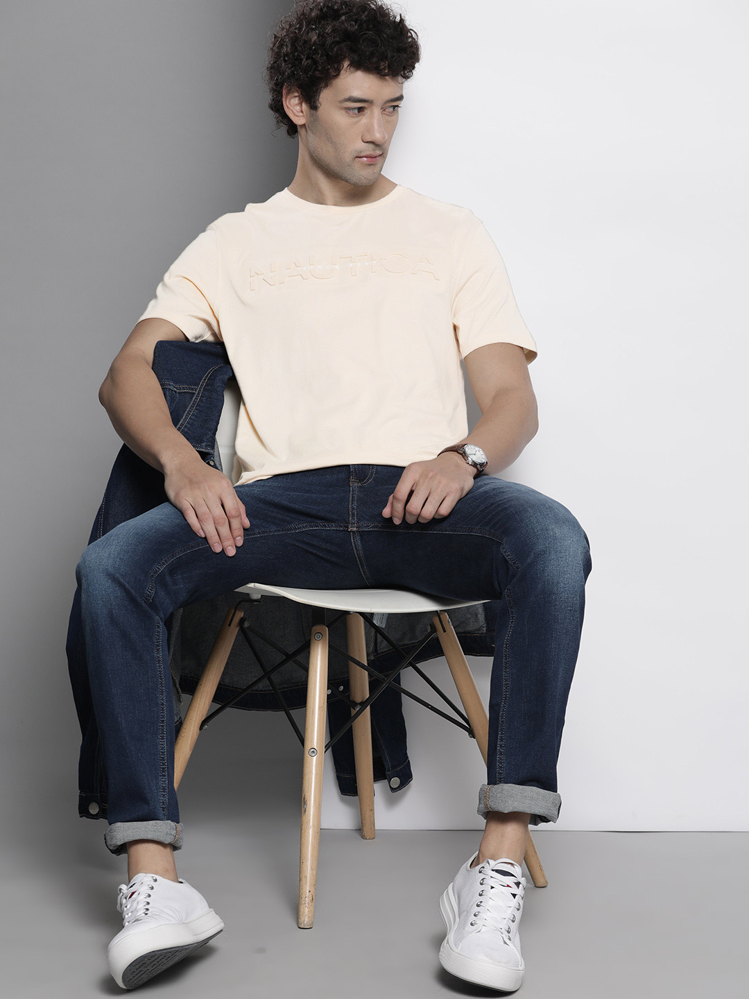 

Nautica Brand Logo Print Pure Cotton T-shirt, Beige
