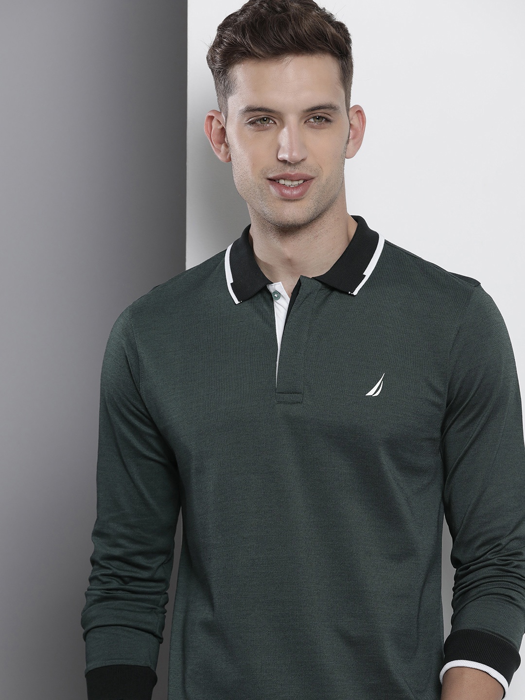 

Nautica Polo Collar Long Sleeves Pure Cotton T-shirt, Green