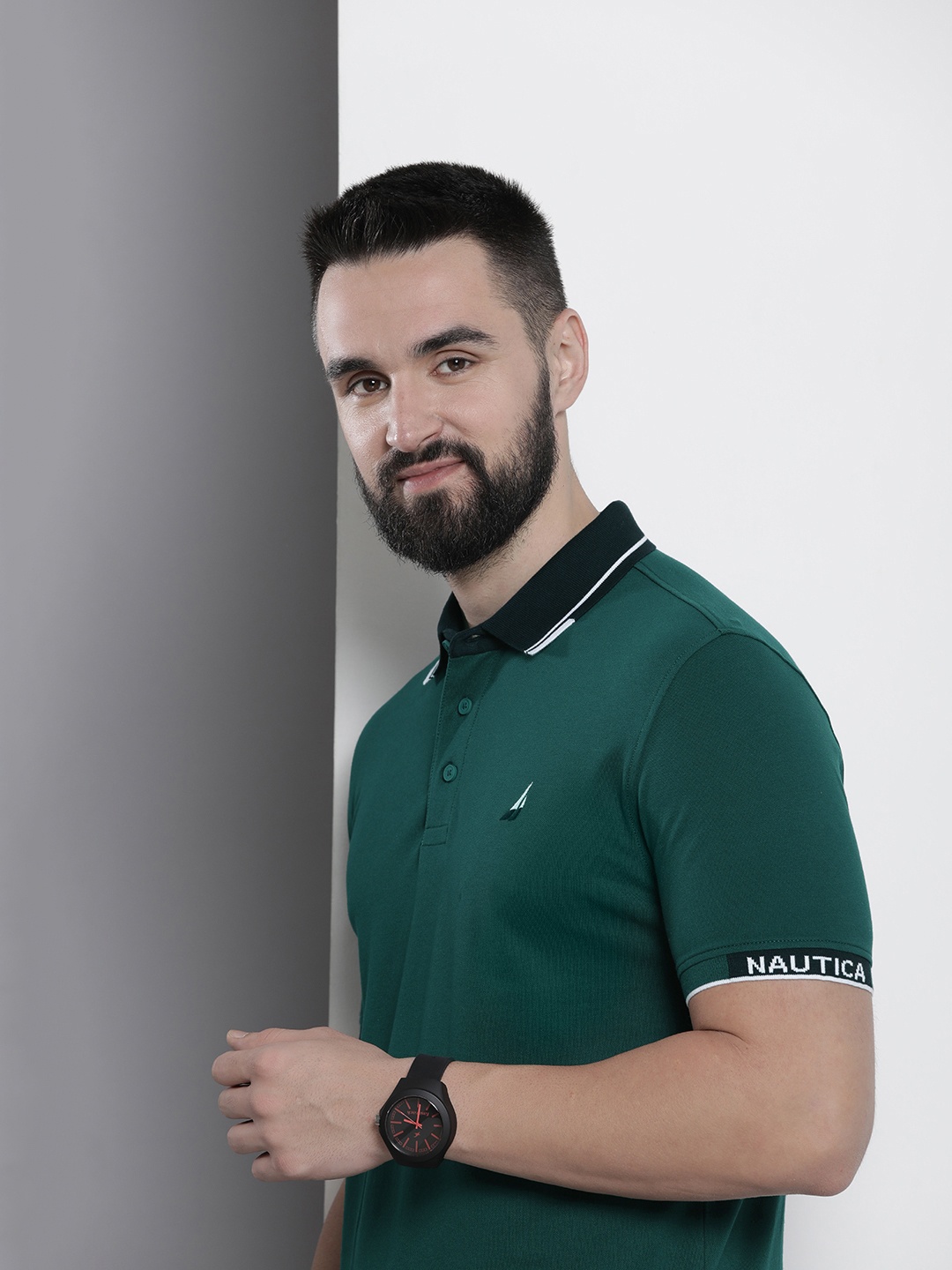 

Nautica Solid Short Sleeves Polo Collar T-shirt, Green
