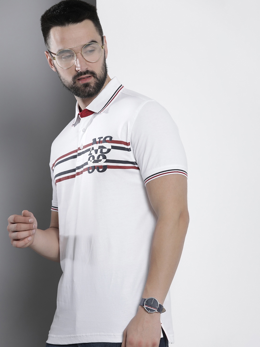 

Nautica Printed Pure Cotton Polo T-shirt, White