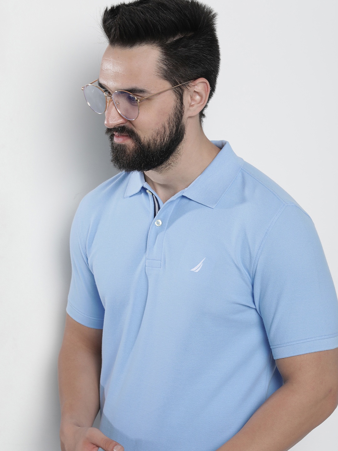 

Nautica Solid Polo Collar Pure Cotton T-shirt, Blue