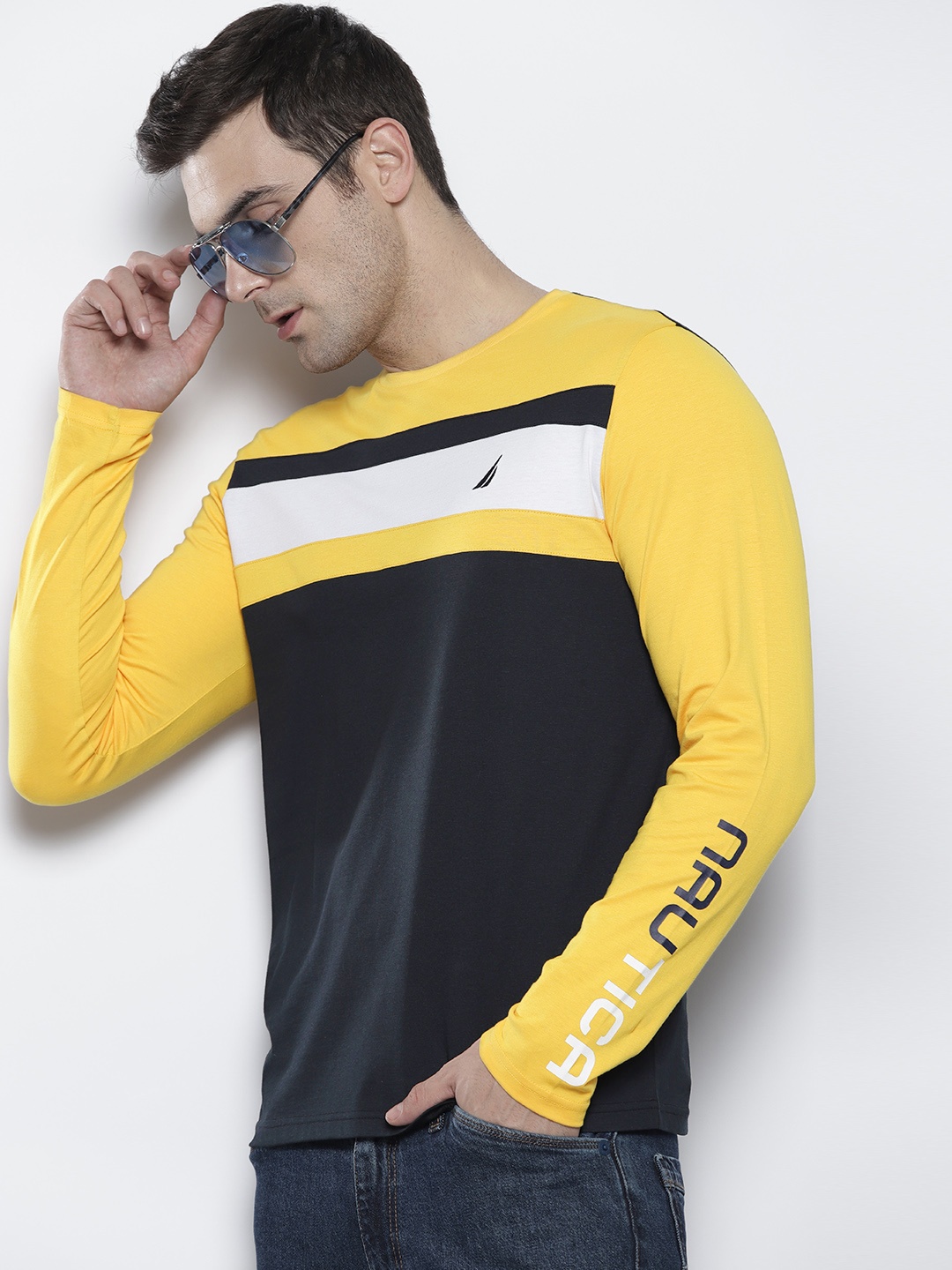 

Nautica Colourblocked Pure Cotton T-shirt, Yellow