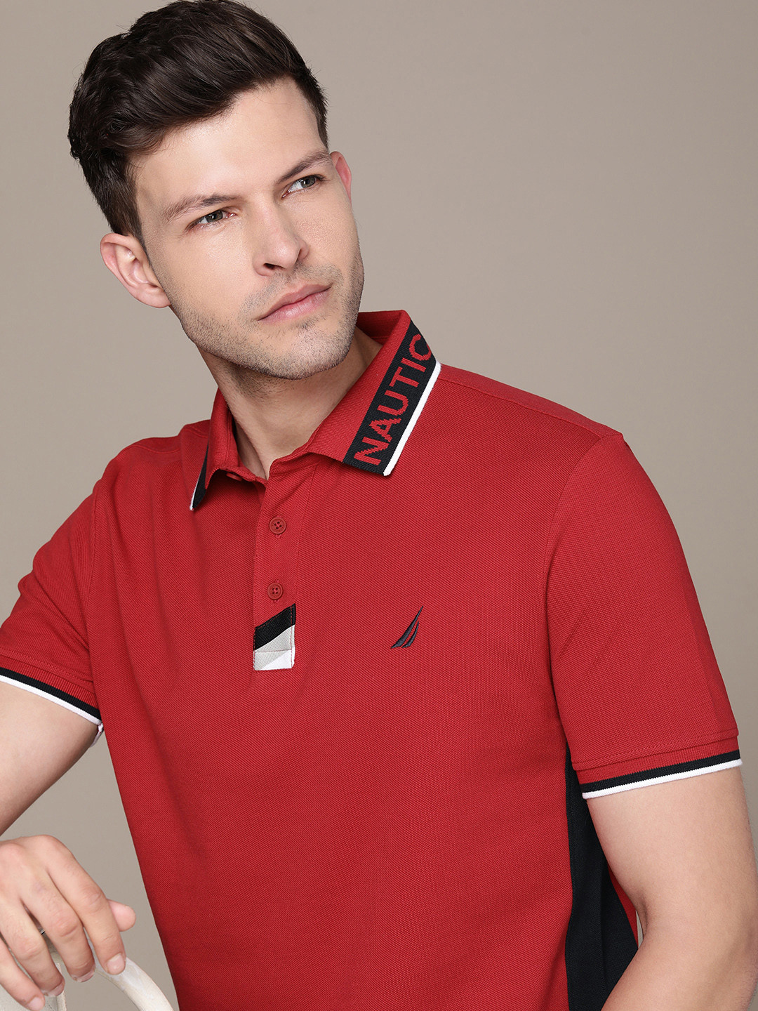 

Nautica Collar Pure Cotton T-shirt, Red