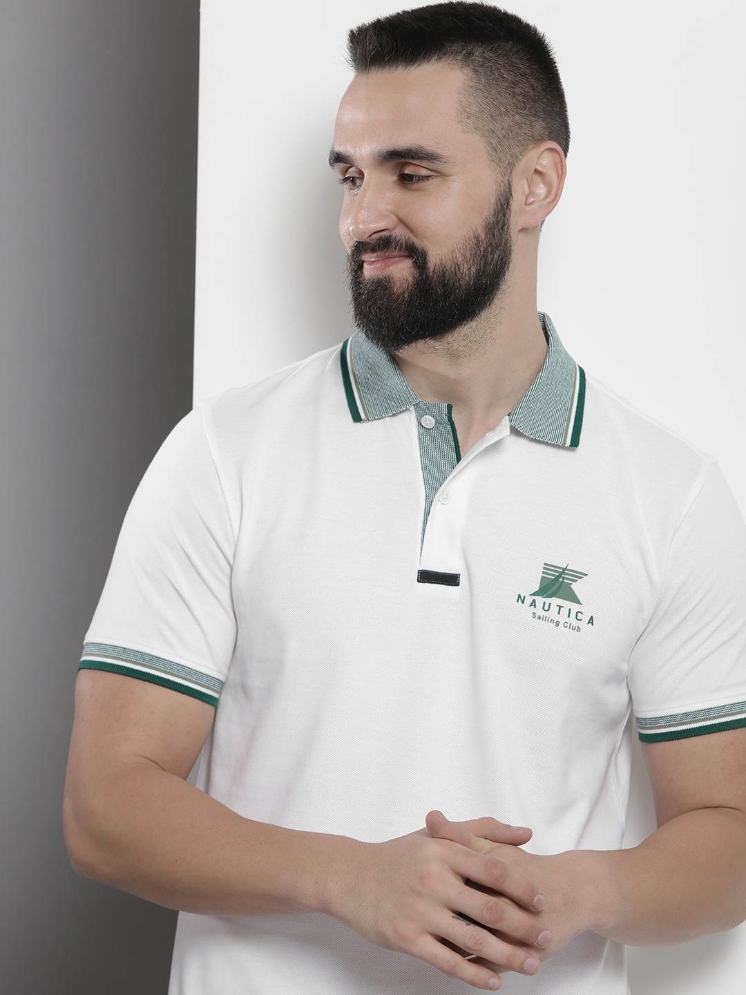 

Nautica Pure Cotton Brand Logo Printed Polo Collar Casual T-shirt, White