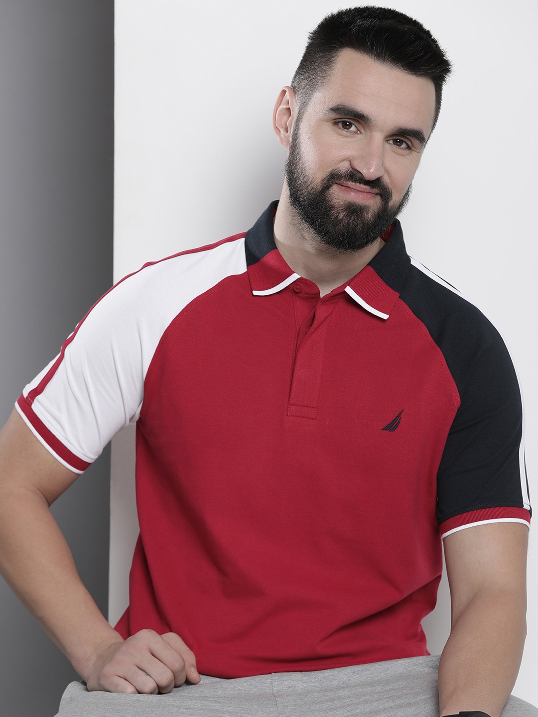 

Nautica Colourblocked Polo Collar T-shirt, Red