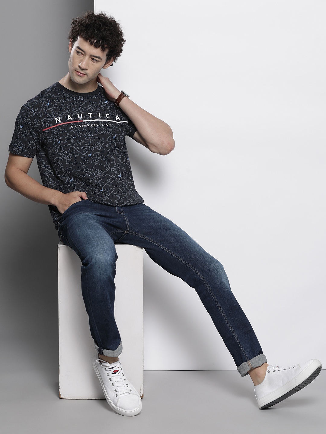 Nautica Brand Logo Printed T-shirt, Navy blue