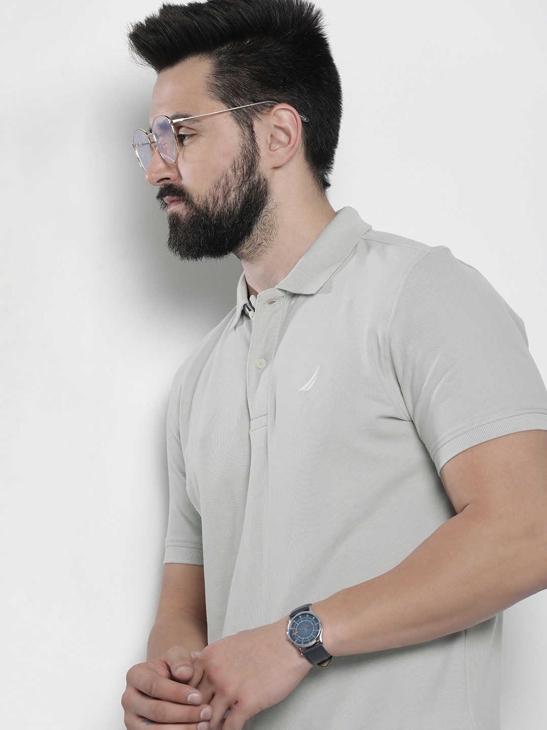 

Nautica Solid Polo Collar Pure Cotton T-shirt, Grey