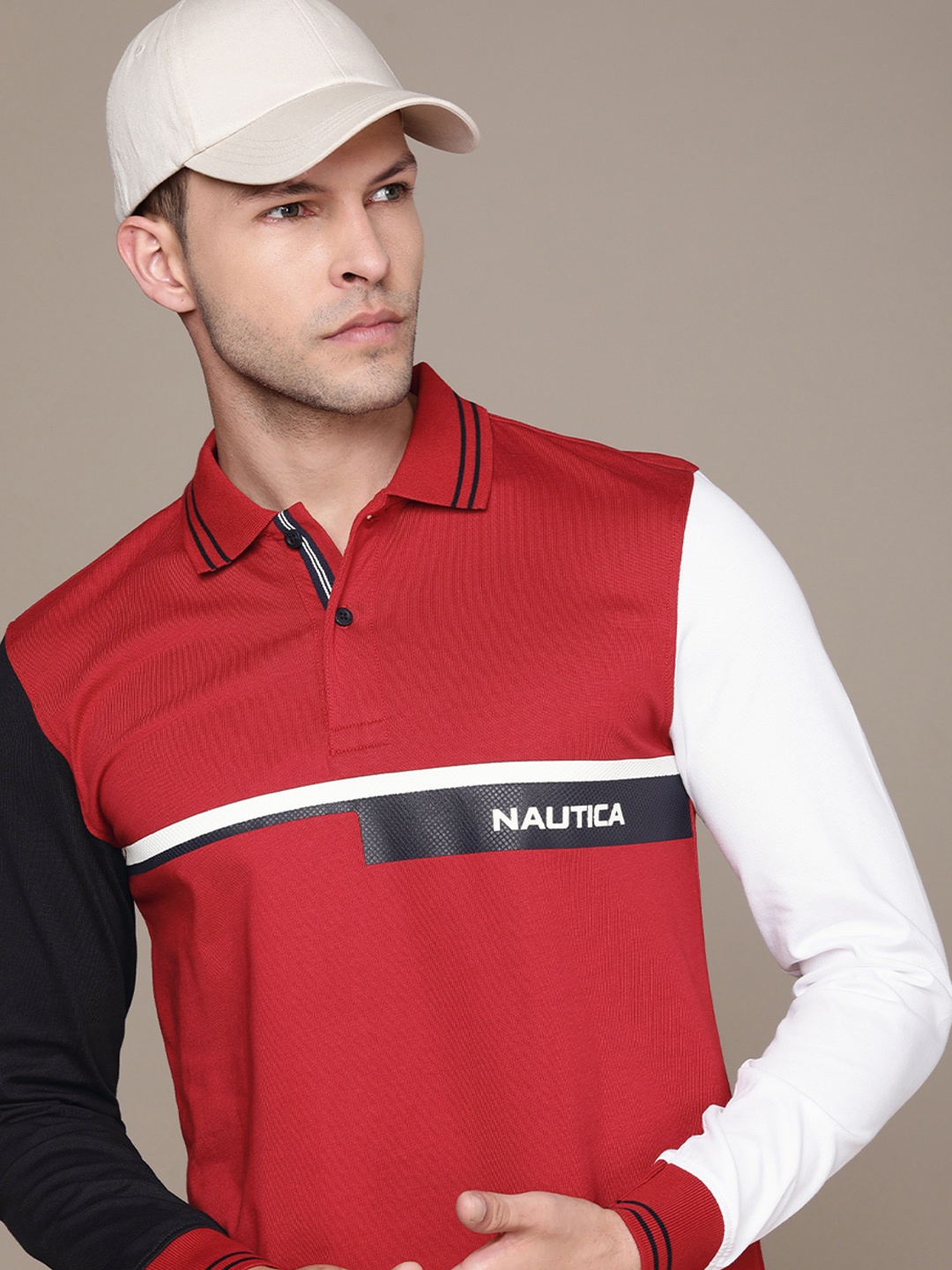 

Nautica Printed Polo Collar Pure Cotton T-shirt, Red