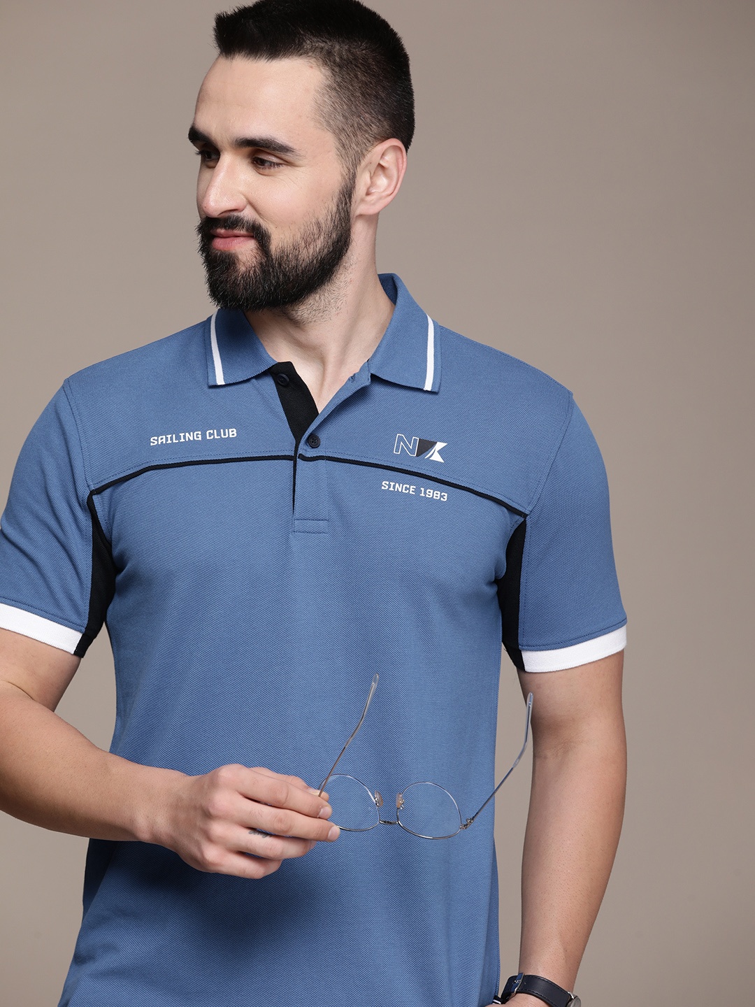 

Nautica Typography Printed Polo Collar Pure Cotton T-shirt, Blue