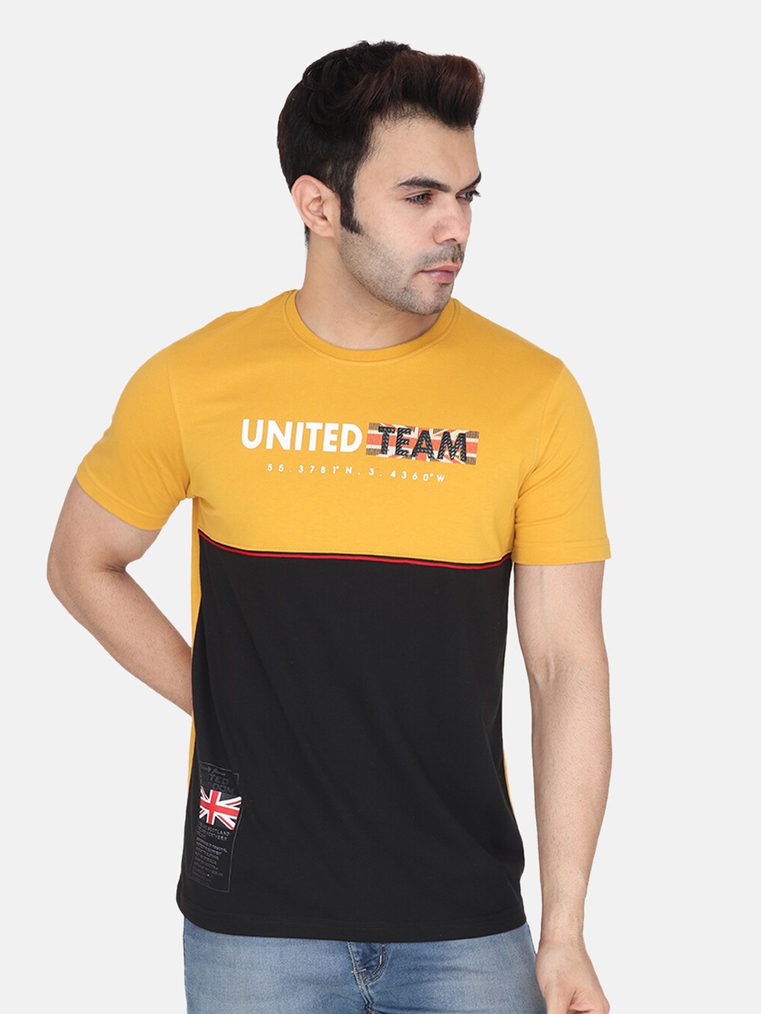 

Albion Relaxed Fit Colourblocked Casual Pure Cotton T-shirt, Yellow