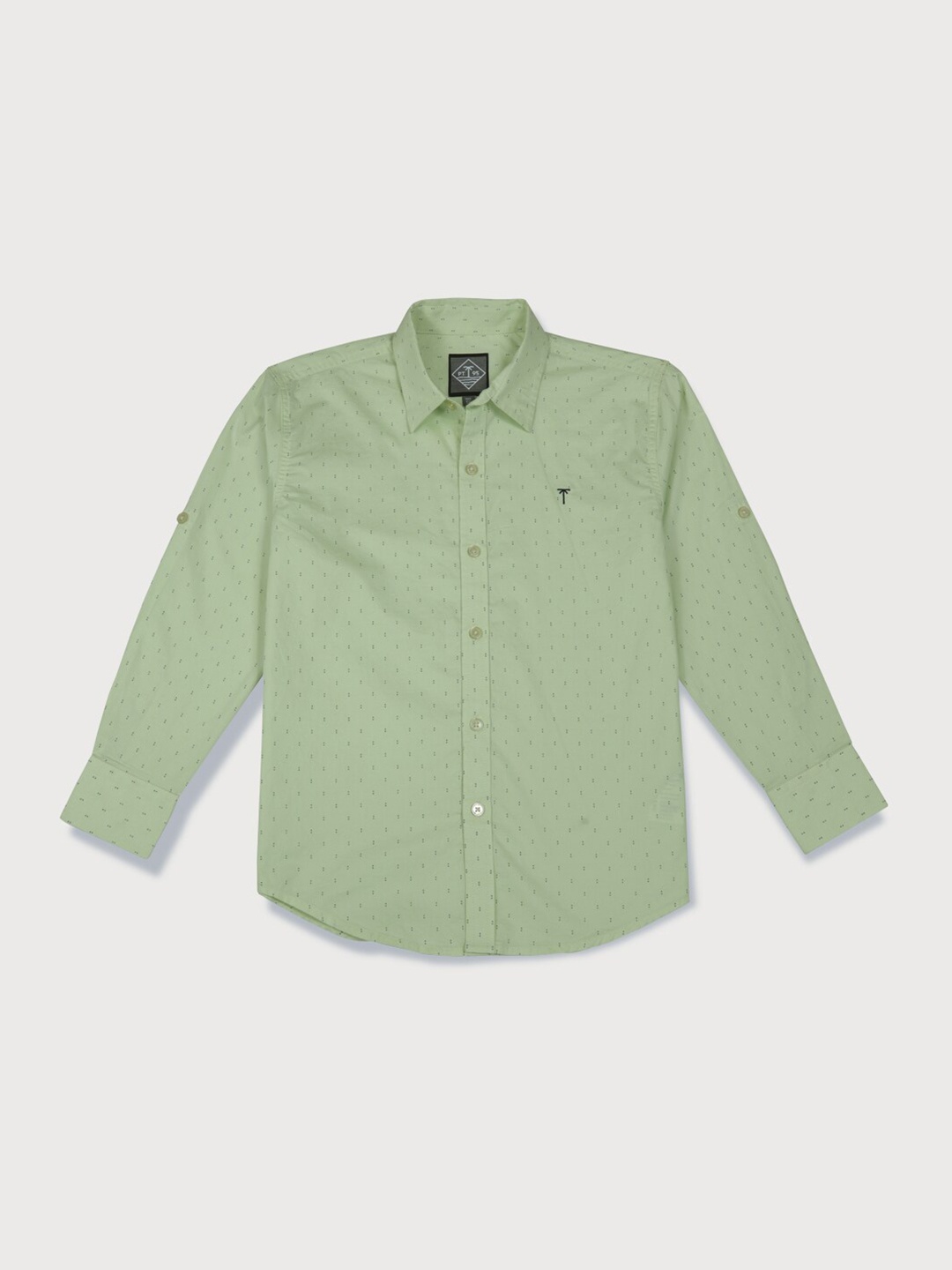 

Palm Tree Boys Micro Ditsy Printed Roll Up Sleeves Cotton Casual Shirt, Green