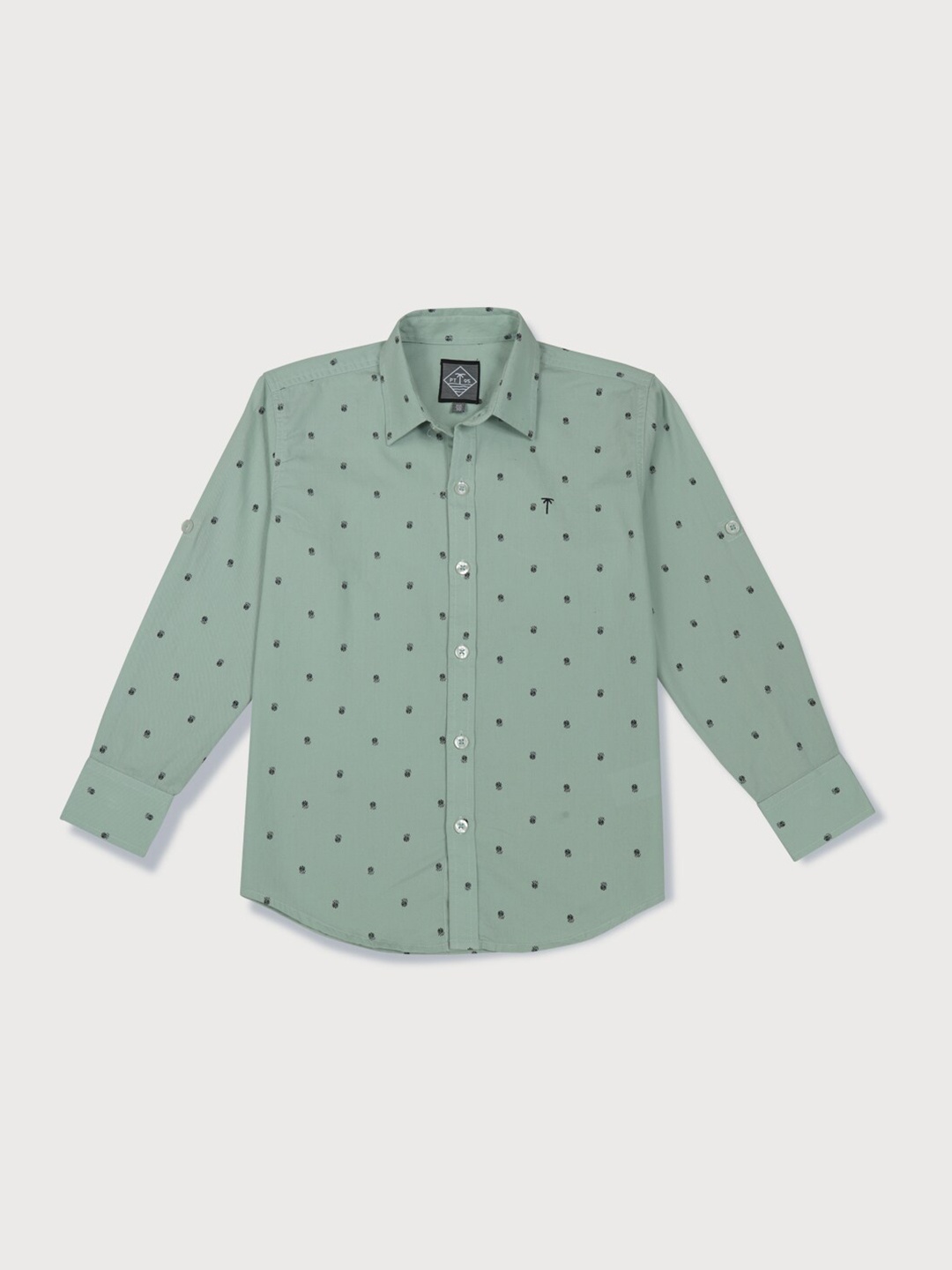 

Palm Tree Boys Roll-Up Sleeves Micro Ditsy Printed Casual Cotton Shirt, Olive