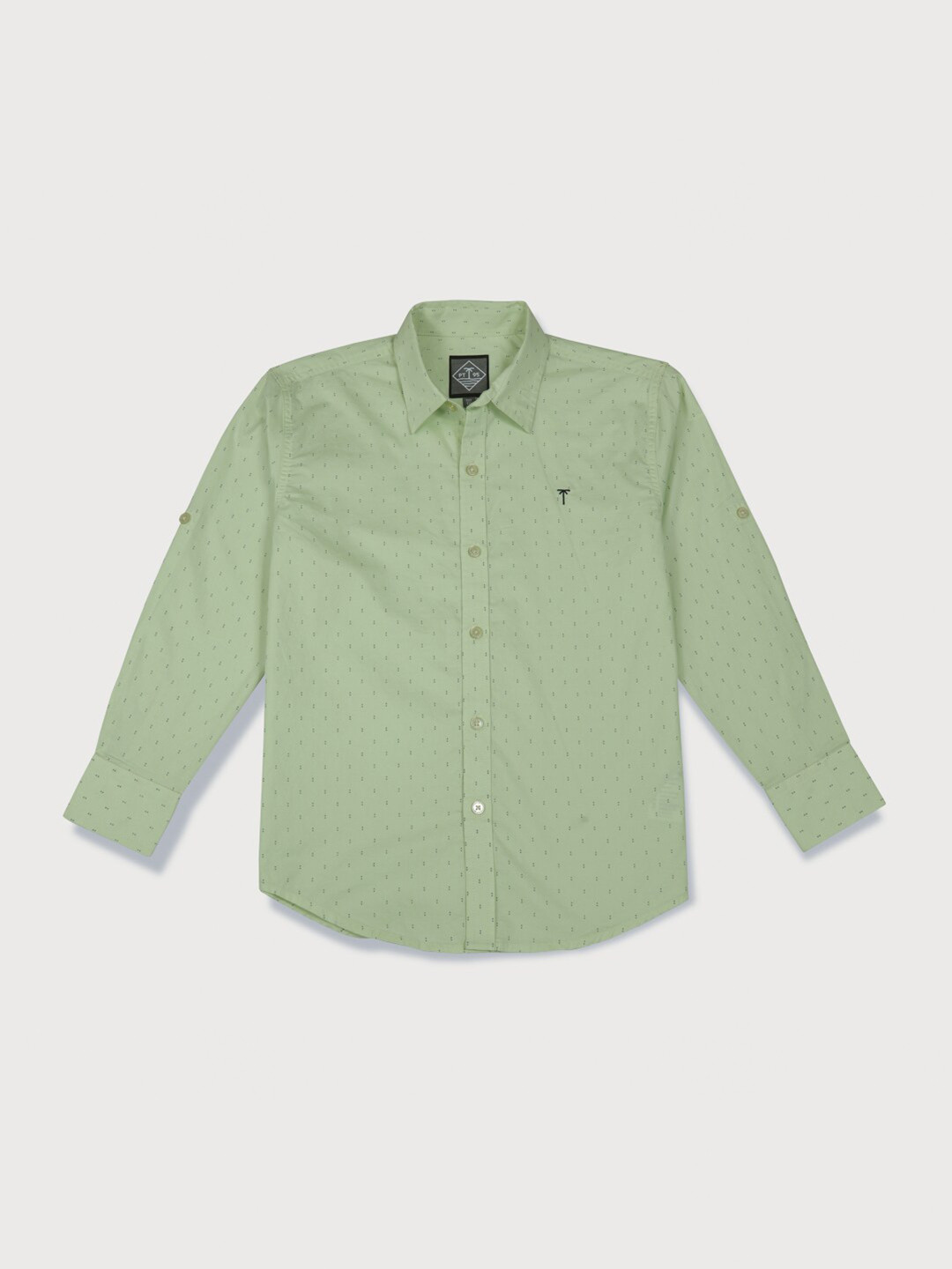 

Palm Tree Boys Micro Ditsy Printed Roll Up Sleeves Cotton Casual Shirt, Green