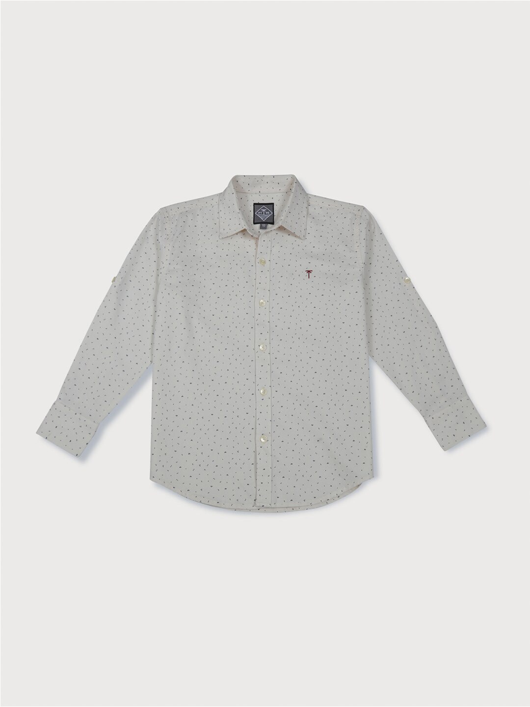 Palm Tree Boys Roll-Up Sleeves Micro Ditsy Printed Casual Cotton Shirt, Grey