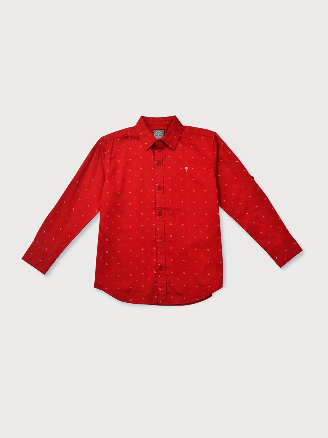 

Palm Tree Boys Roll-Up Micro Ditsy Printed Casual Cotton Shirt, Red