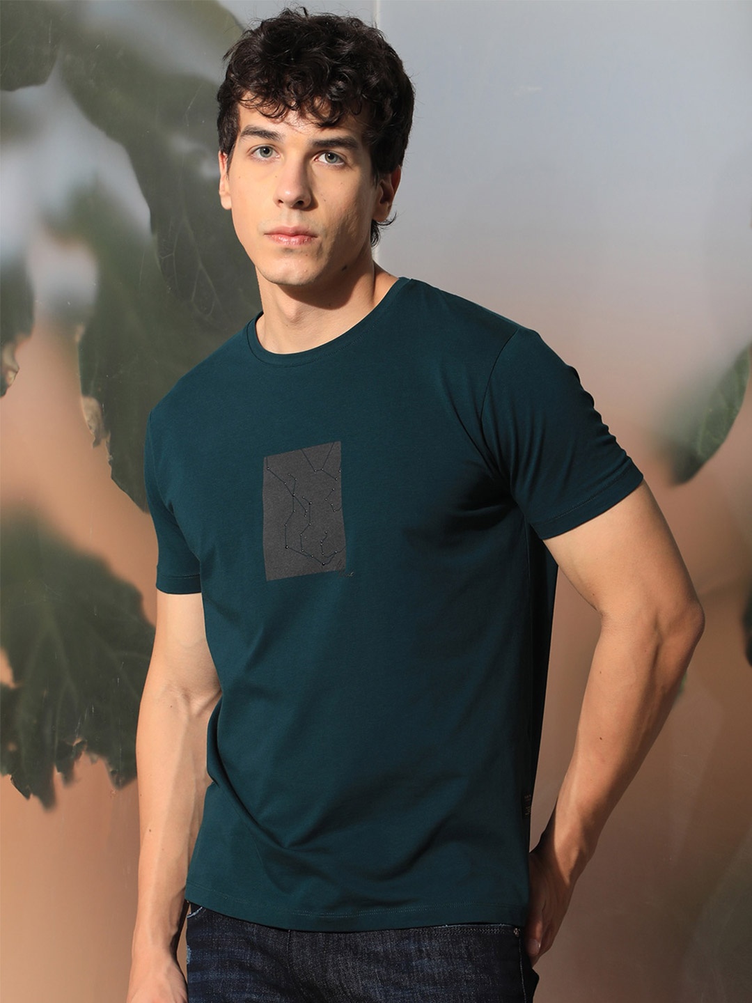 

RARE RABBIT Men Rings-4 Slim Fit Solid Polo Collar T-Shirt, Teal