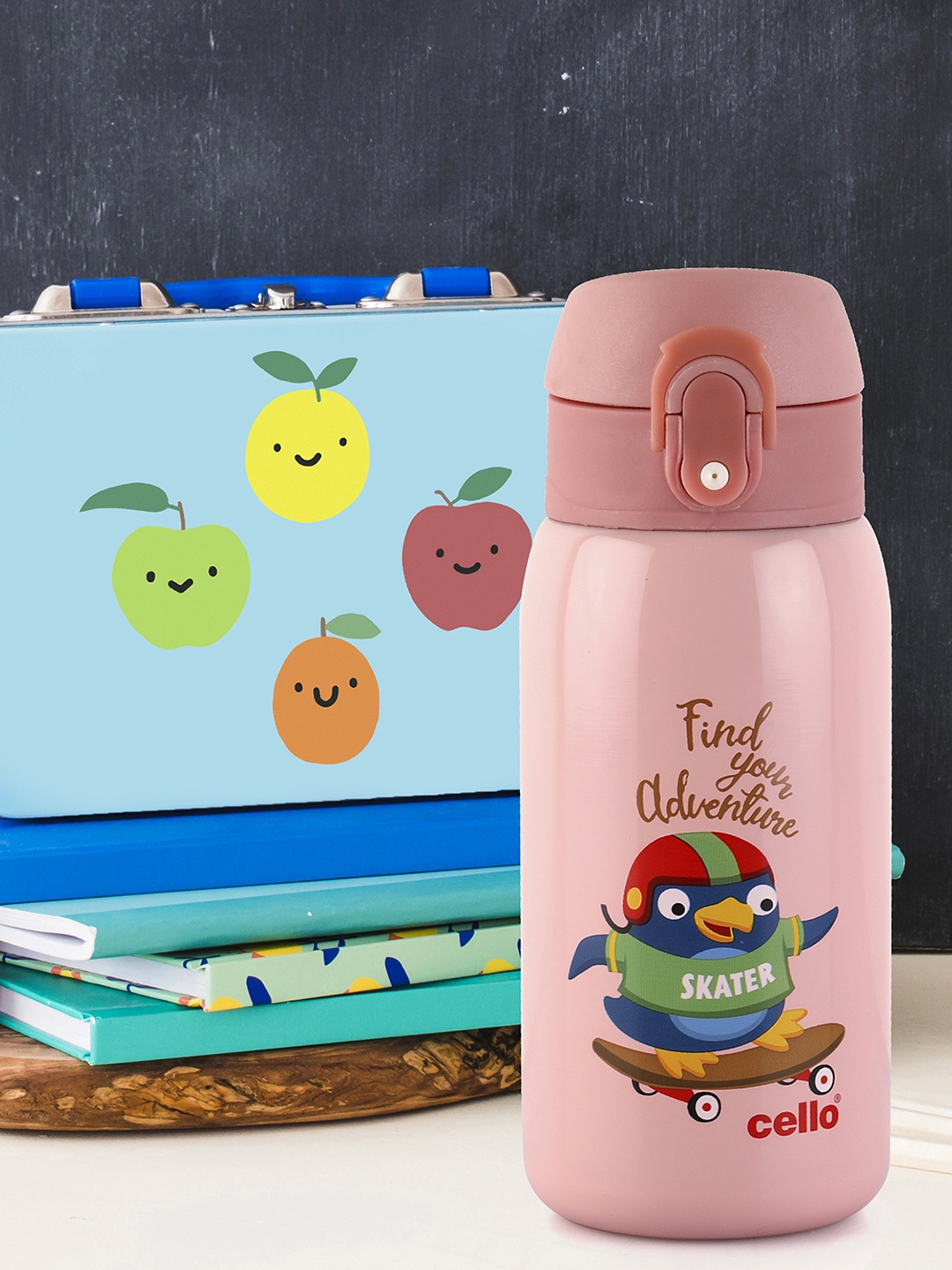 

Cello Junior Peach-Coloured Printed Stainless Steel Water Bottle - 375 ML