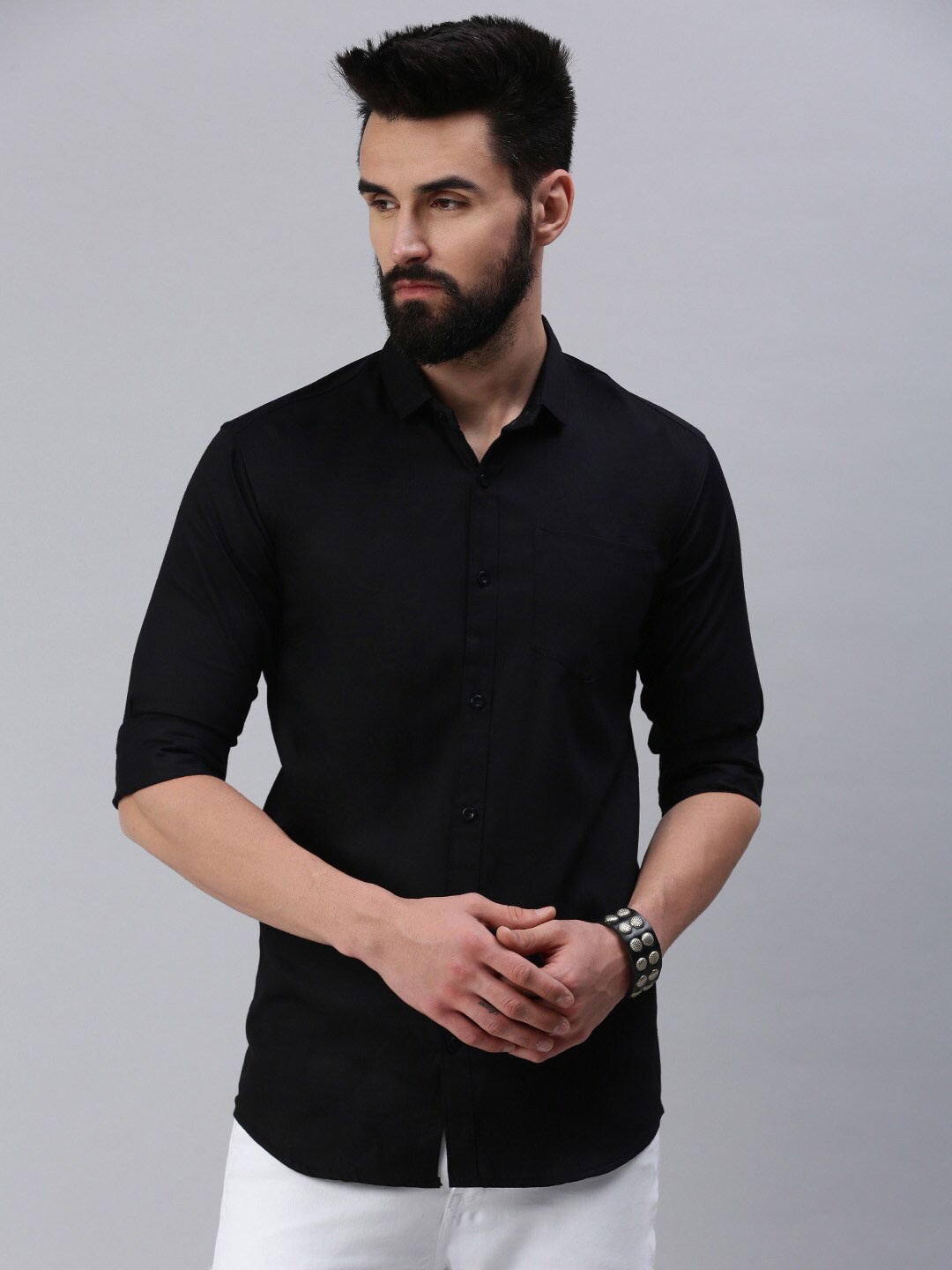 

Rodzen Standard Opaque Cotton Casual Shirt, Black
