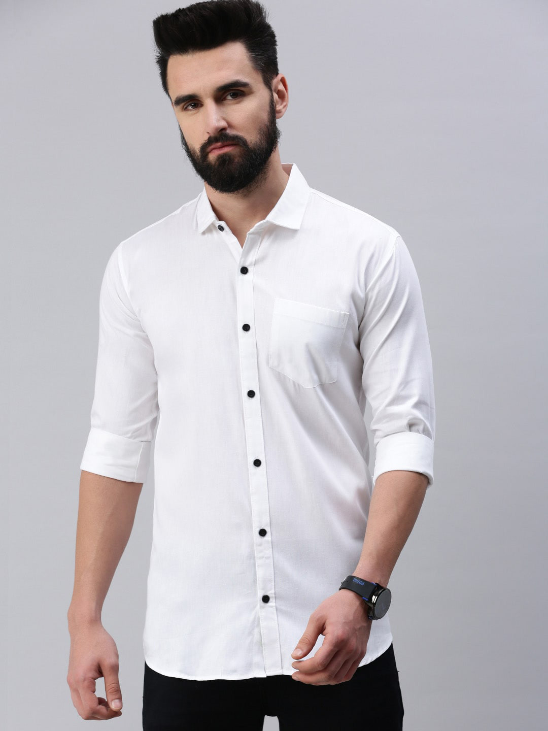 

Rodzen Standard Opaque Cotton Casual Shirt, White