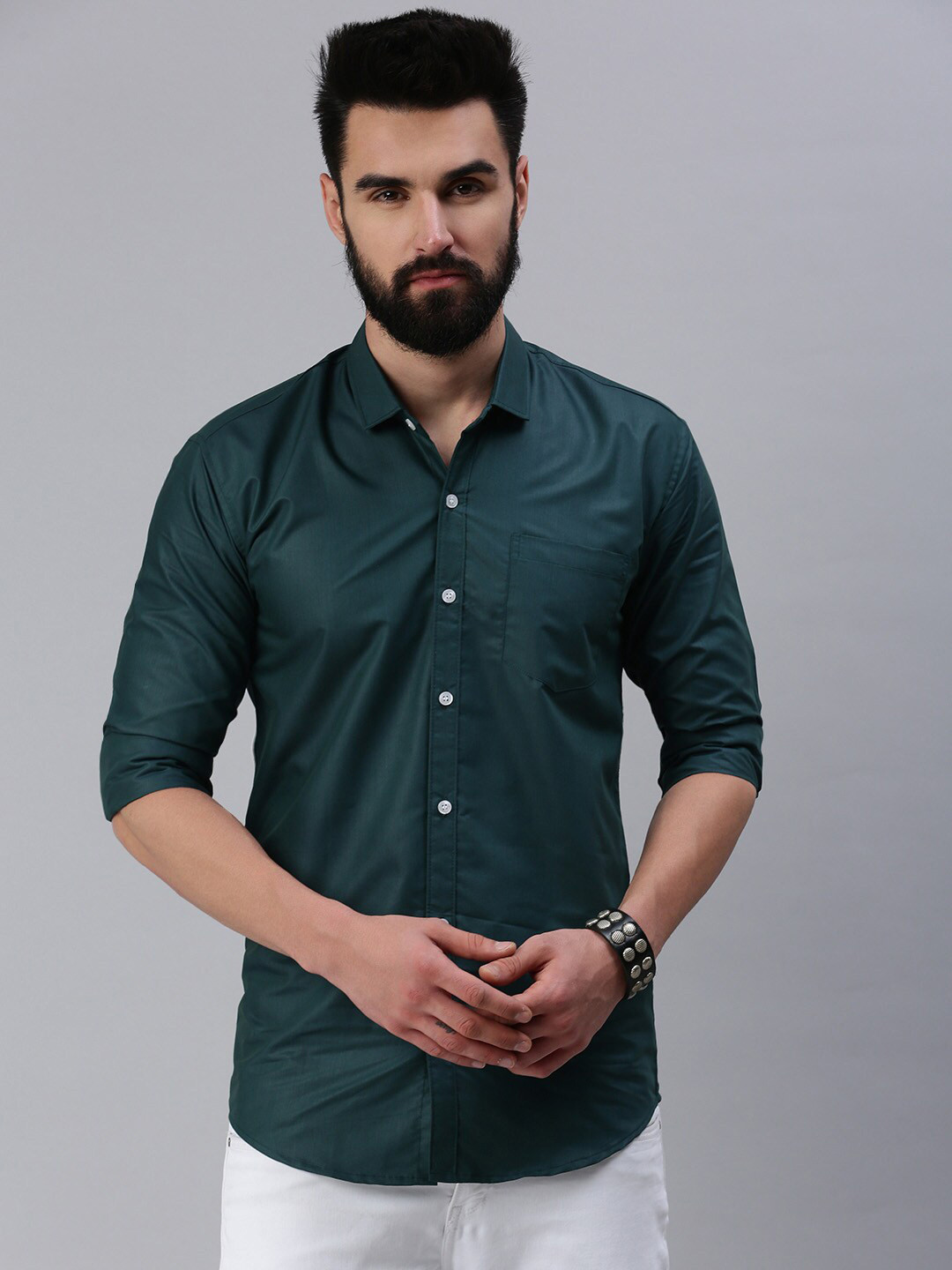 

Rodzen Standard Opaque Casual Shirt, Green
