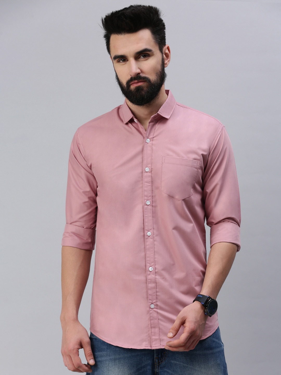 

Rodzen Standard Opaque Cotton Casual Shirt, Pink